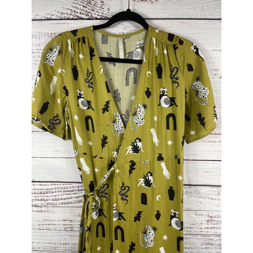 Mata Traders Brea Wrap Dress Womens XS Green Novelty Print Maxi Tencel Boho - Picture 7 of 16